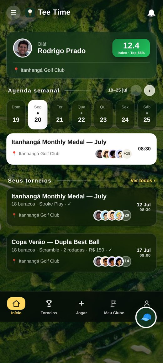 App TeeTime — tela inicial do jogador